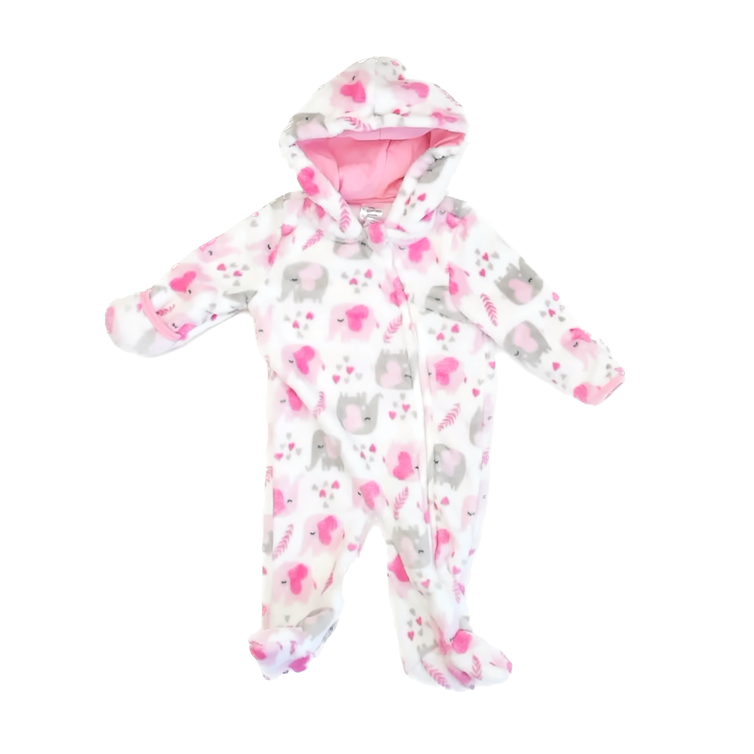 Little Beginnings Girls White | Pink Elephants Onesie Size: 3-6 Months White | Pink Elephants