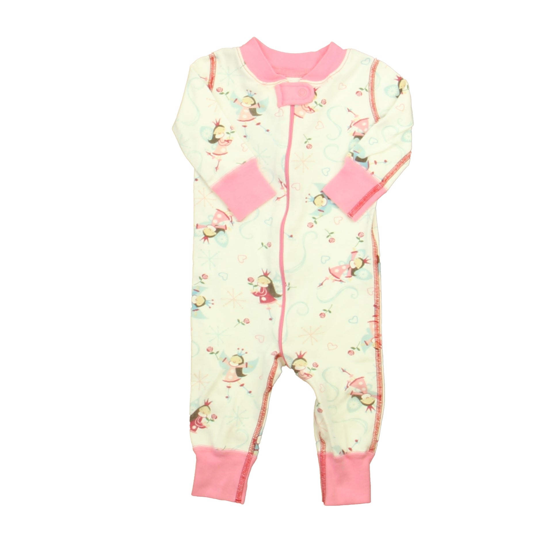 Hanna Andersson Girls White | Pink Fairies 1-piece Non-footed Pajamas Size: 6-9 Months White | Pink Fairies