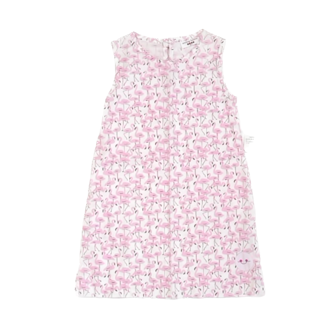 Smiling Button Girls White | Pink Flamingo Dress Size: 4 White | Pink Flamingo
