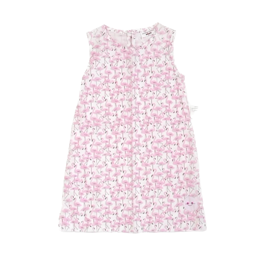 Smiling Button Girls White | Pink Flamingo Dress Size: 4 White | Pink Flamingo