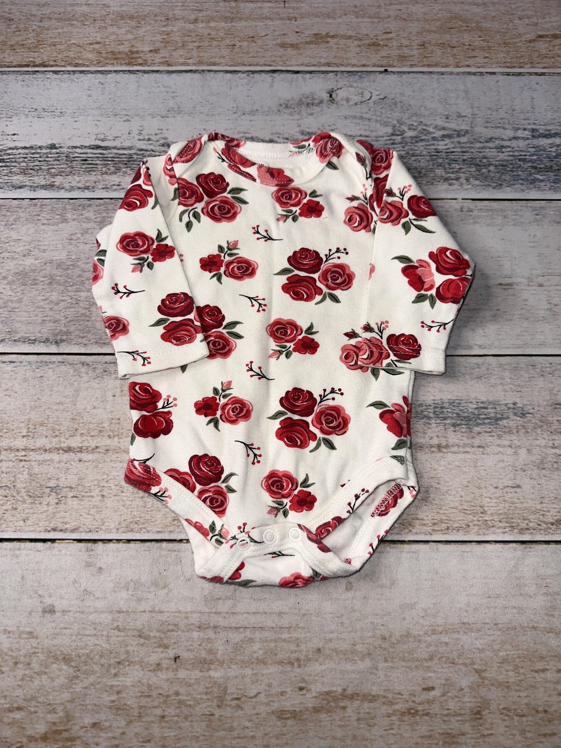 HB Girls White | Pink floral | Red Onesie Size: 0-3 months White | Pink floral | Red