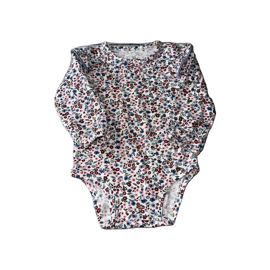 Oliver & Rain Unisex White | Pink floral Onesie Size: 12M White | Pink floral
