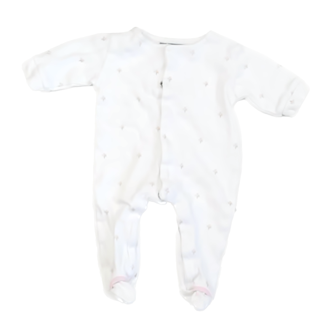 Bruebebe Girls White | Pink Floral 1-piece footed Pajamas Size: 3-6 Months* White | Pink Floral
