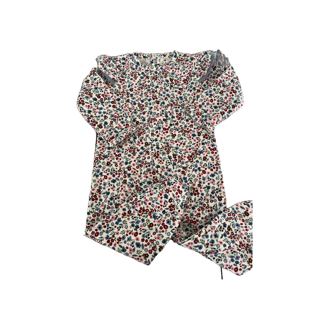 Oliver & Rain Unisex White | Pink floral Long Sleeve Outfit Size: 12M White | Pink floral