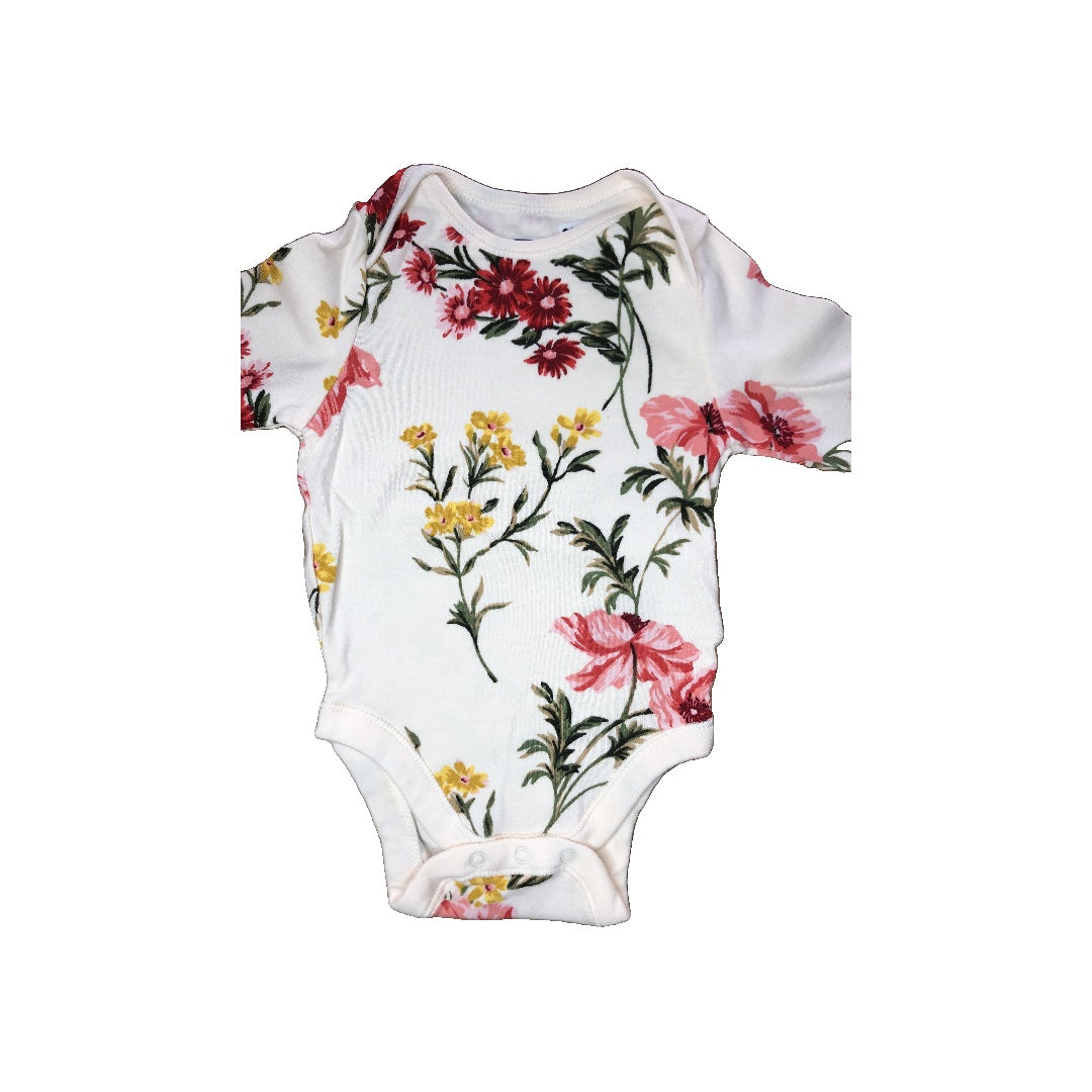 Old Navy Girls White | Pink floral Onesie Size: 3-6 months White | Pink floral