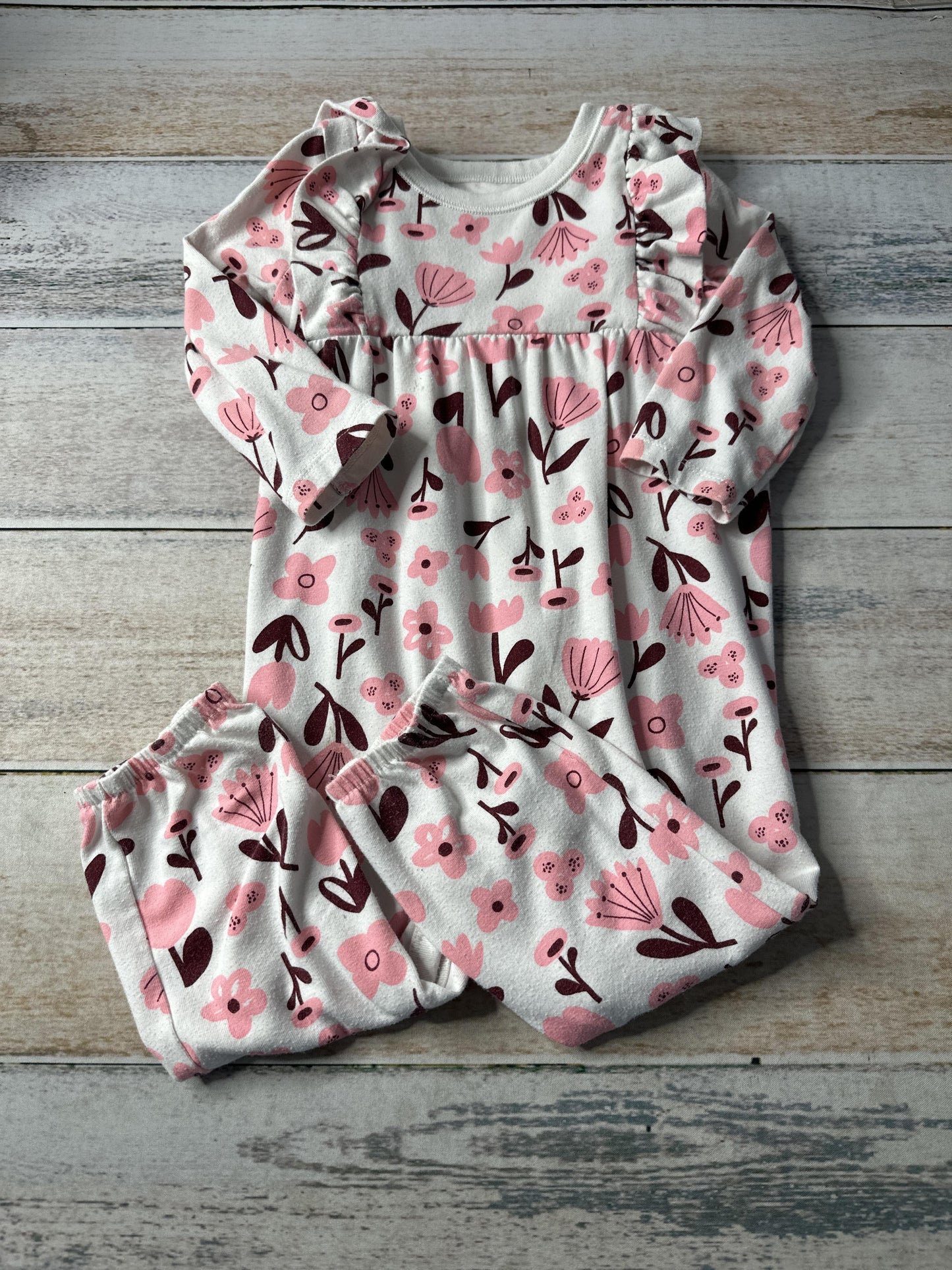 Cat & Jack Girls White | Pink floral Long Sleeve Outfit Size: 18 months White | Pink floral