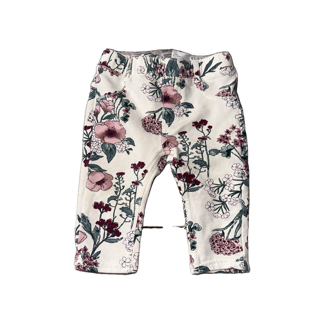 H&M Girls White | Pink floral Pants Size: 4-6 months White | Pink floral