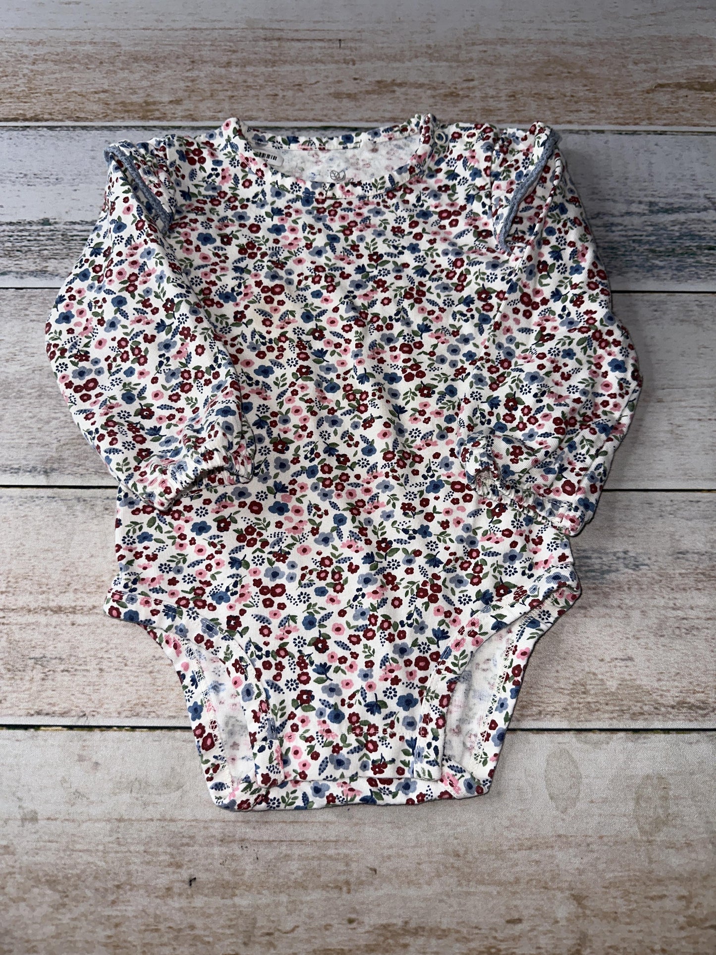 Oliver & Rain Unisex White | Pink floral Onesie Size: 12M White | Pink floral