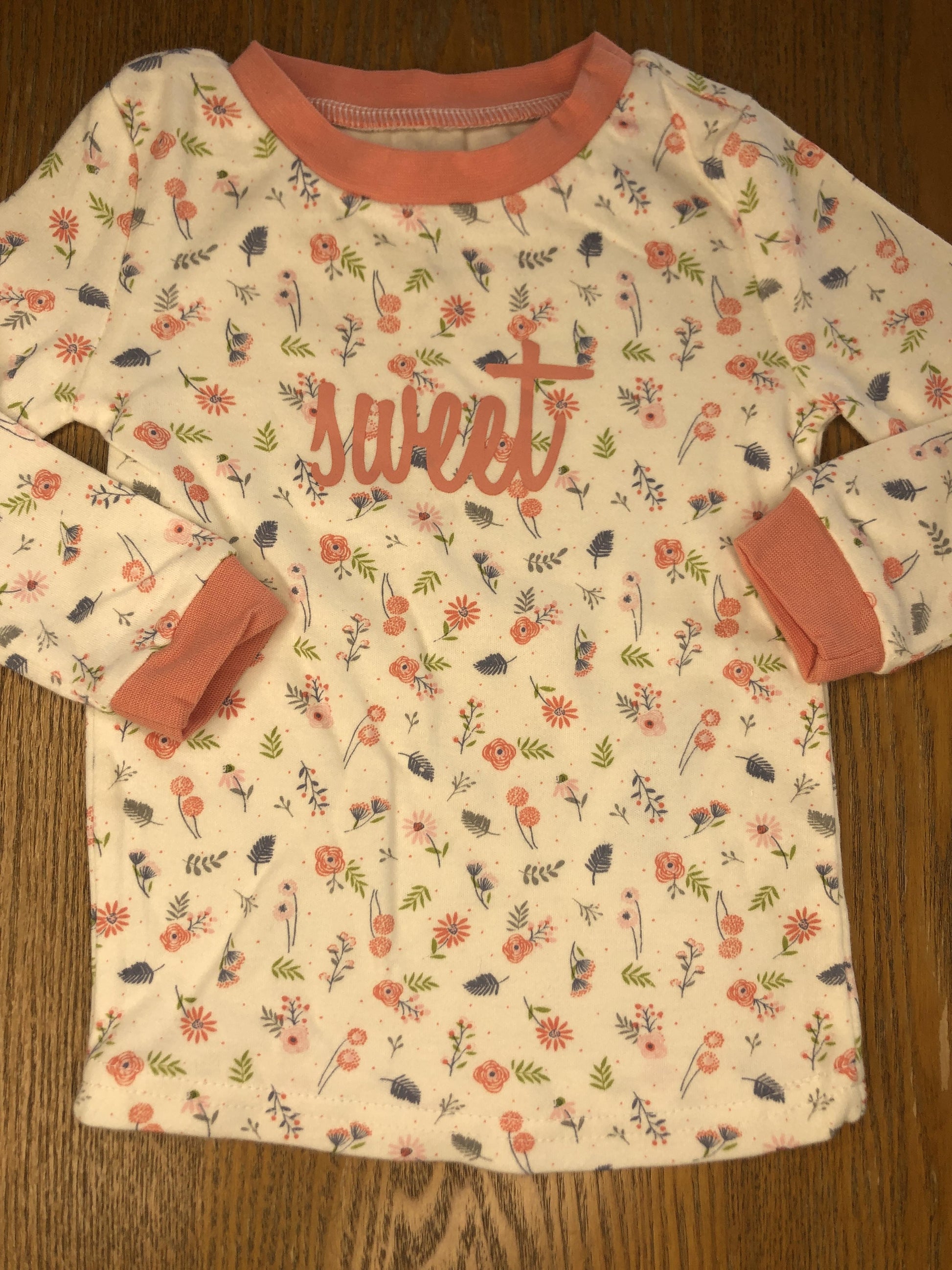 asher and olivia Girls White | Pink floral Pajamas Size: 12 months White | Pink floral