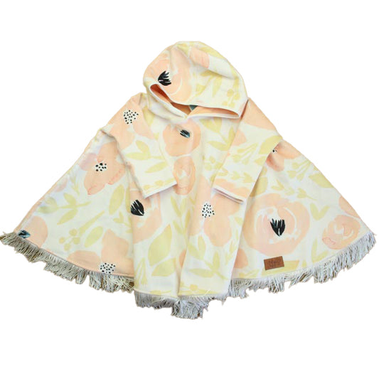Chilly Child Girls White | Pink Floral Poncho Size: 2-3T White | Pink Floral