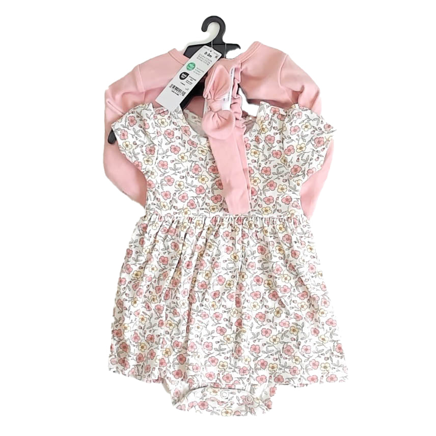 Carter's Girls White | Pink Floral Dress Size: 0-3 Months White | Pink Floral