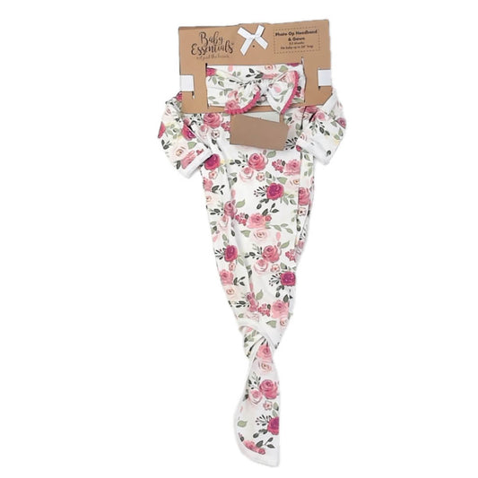 Baby Essentials Girls White | Pink Floral Nightgown Size: 0-3 Months White | Pink Floral