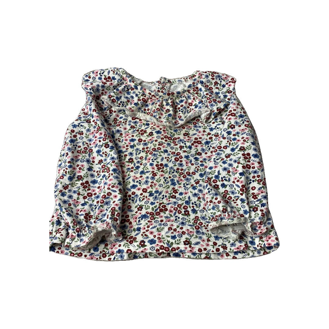 Oliver & Rain Girls White | Pink floral Long Sleeve Shirt Size: 18 months White | Pink floral