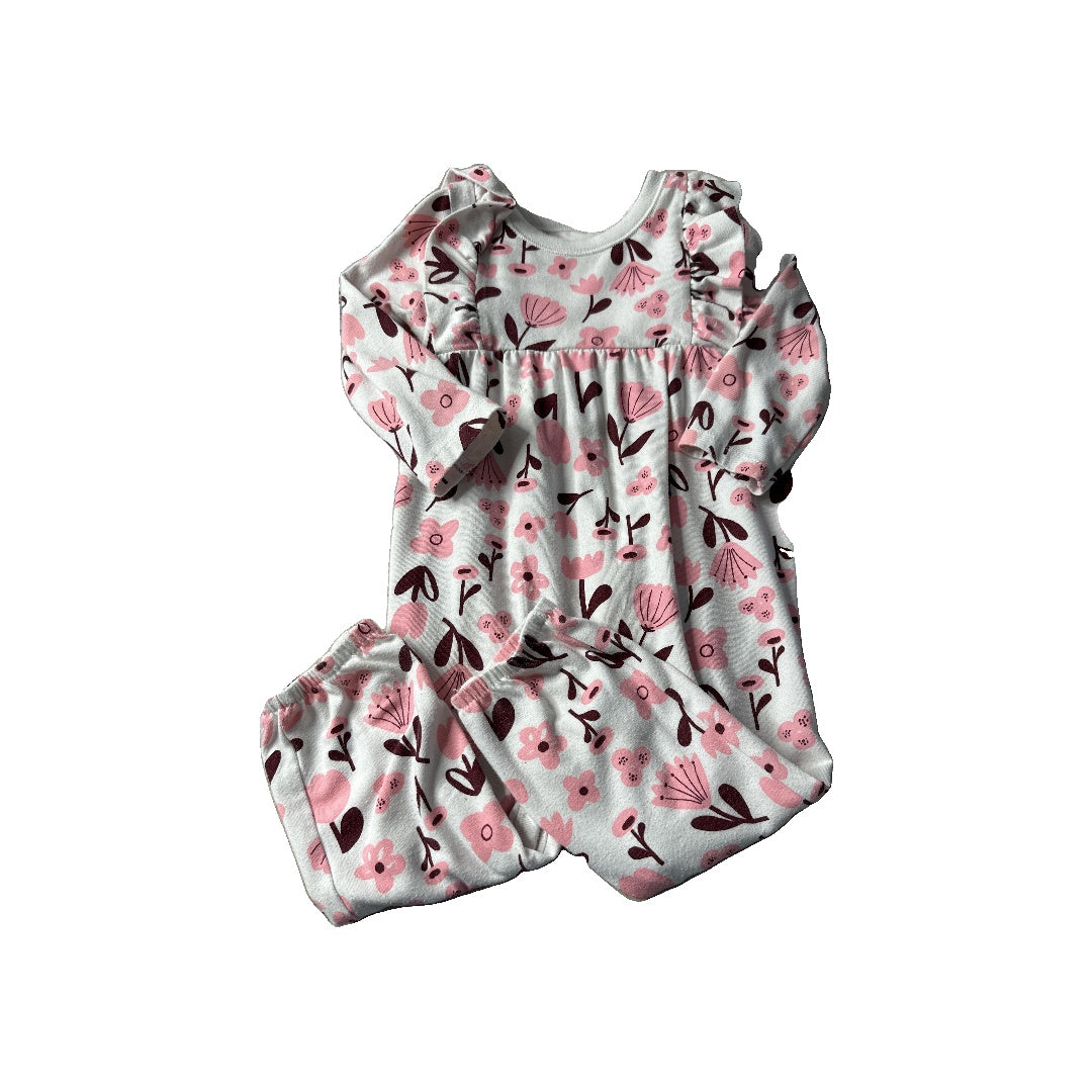 Cat & Jack Girls White | Pink floral Long Sleeve Outfit Size: 18 months White | Pink floral