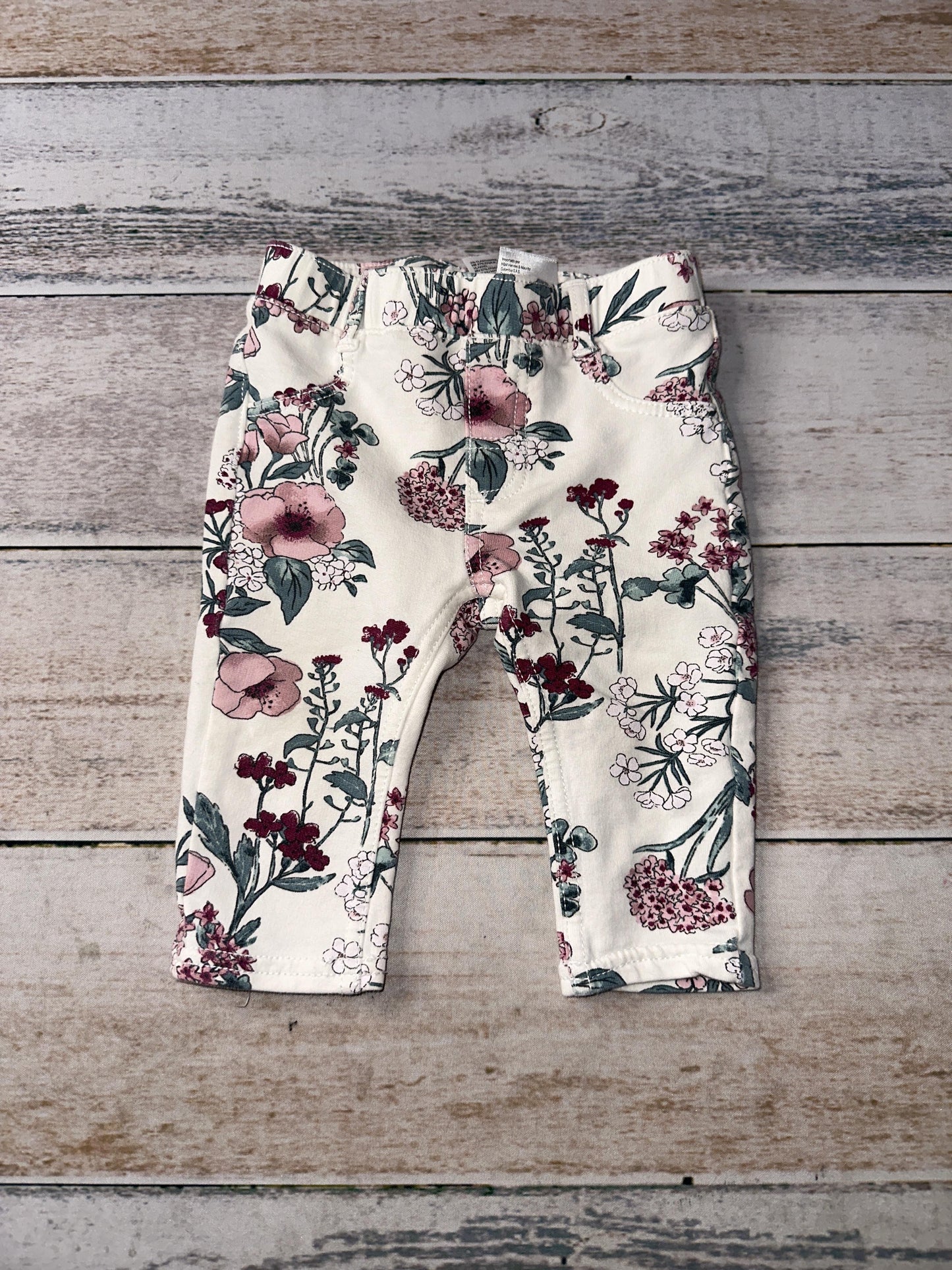 H&M Girls White | Pink floral Pants Size: 4-6 months White | Pink floral