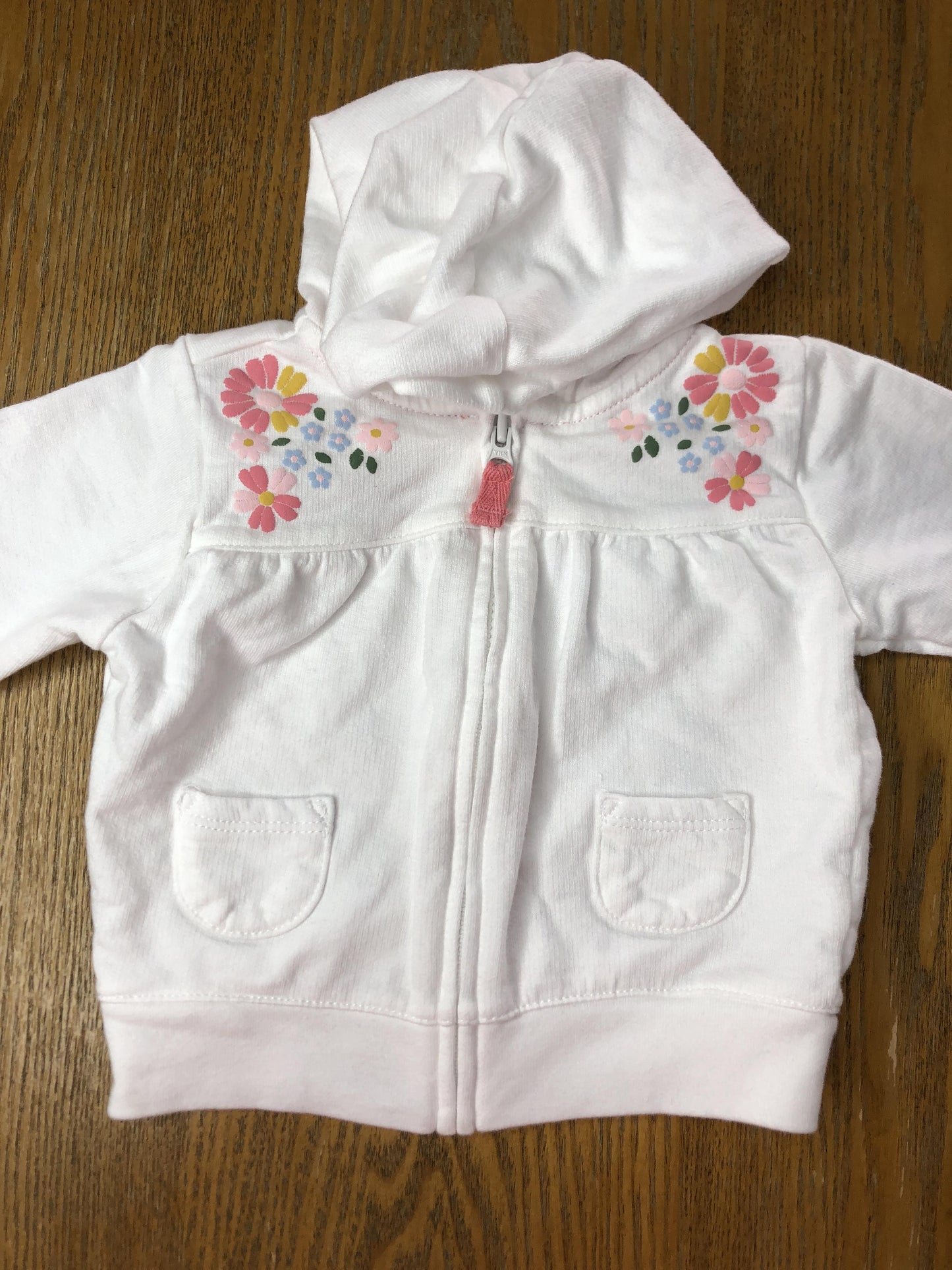 Carters Girls White | Pink floral Hoodie Size: 0-3 months White | Pink floral