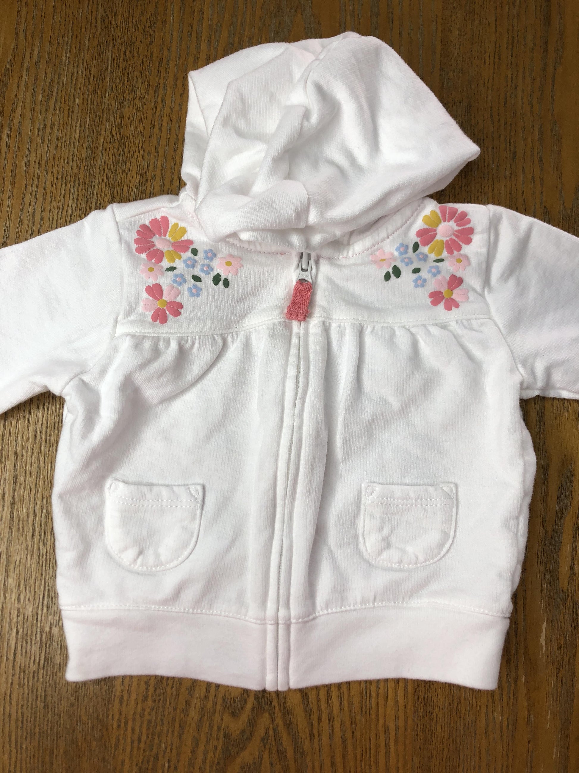 Carters Girls White | Pink floral Hoodie Size: 0-3 months White | Pink floral