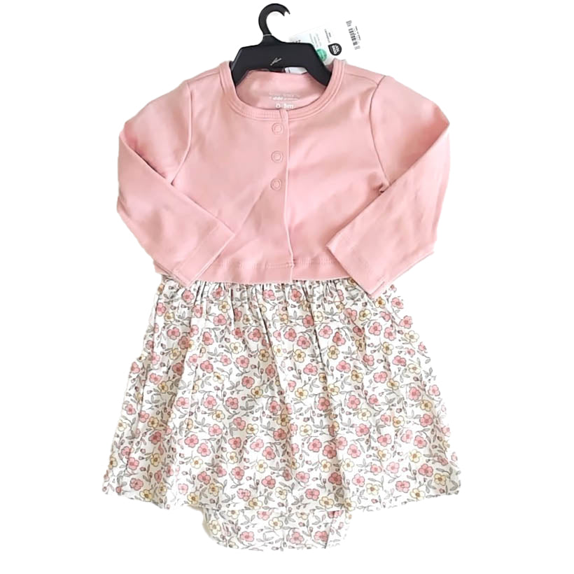 Carter's Girls White | Pink Floral Dress Size: 0-3 Months White | Pink Floral