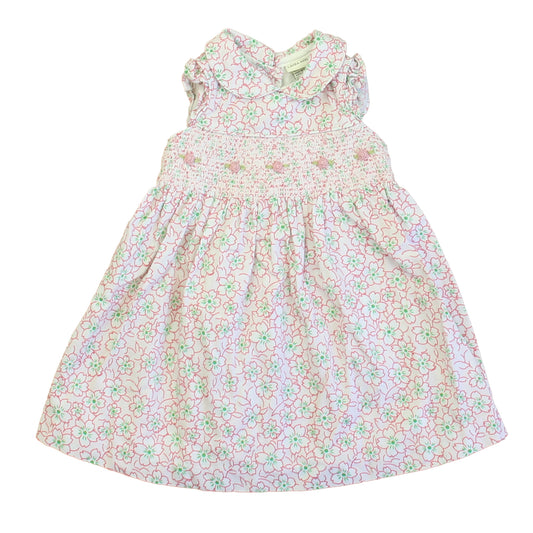 Laura Ashley Girls White | Pink | Green Floral Dress Size: 12 Months
