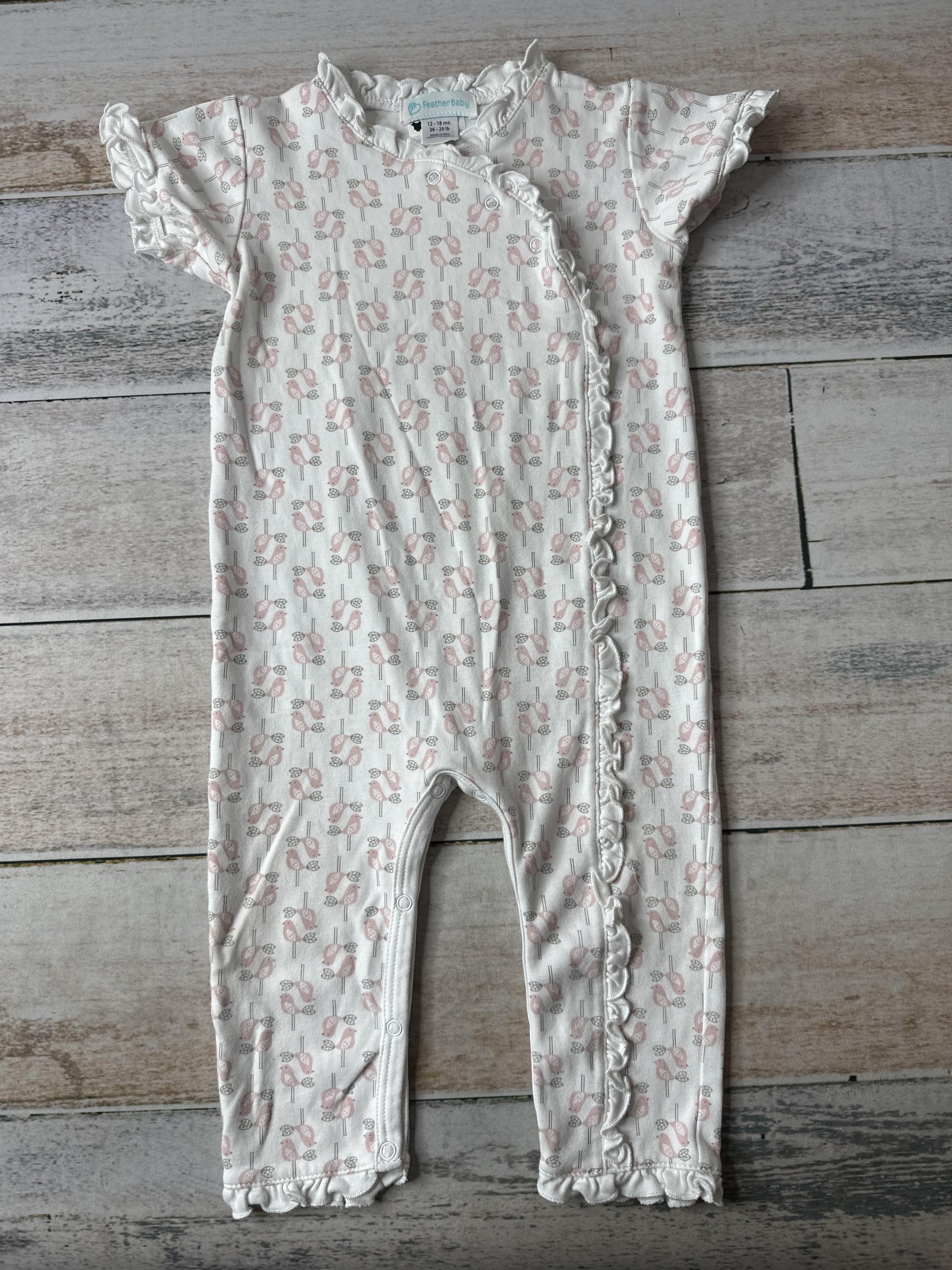 Feather Baby Girls White | pink | Grey Romper Size: 12-18 months White | pink | Grey