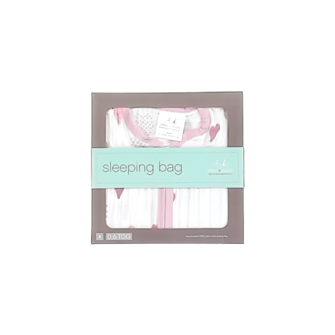 Aden + Anais Girls White | Pink Hearts Sleepsack Size: 0-6 Months White | Pink Hearts