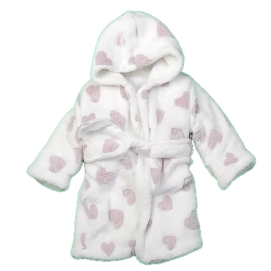 Blankets & Beyond Girls White | Pink Hearts Bathrobe Size: 18-24 Months White | Pink Hearts