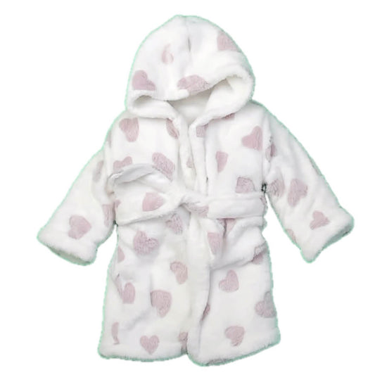Blankets & Beyond Girls White | Pink Hearts Bathrobe Size: 18-24 Months White | Pink Hearts