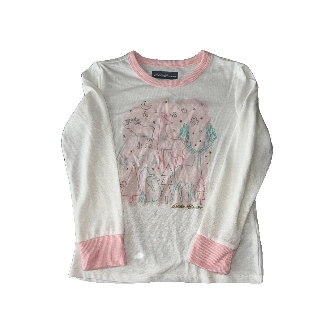 Eddie Bauer Girls White | pink | Holiday Long Sleeve T-Shirt Size: 5-6 Years White | pink | Holiday