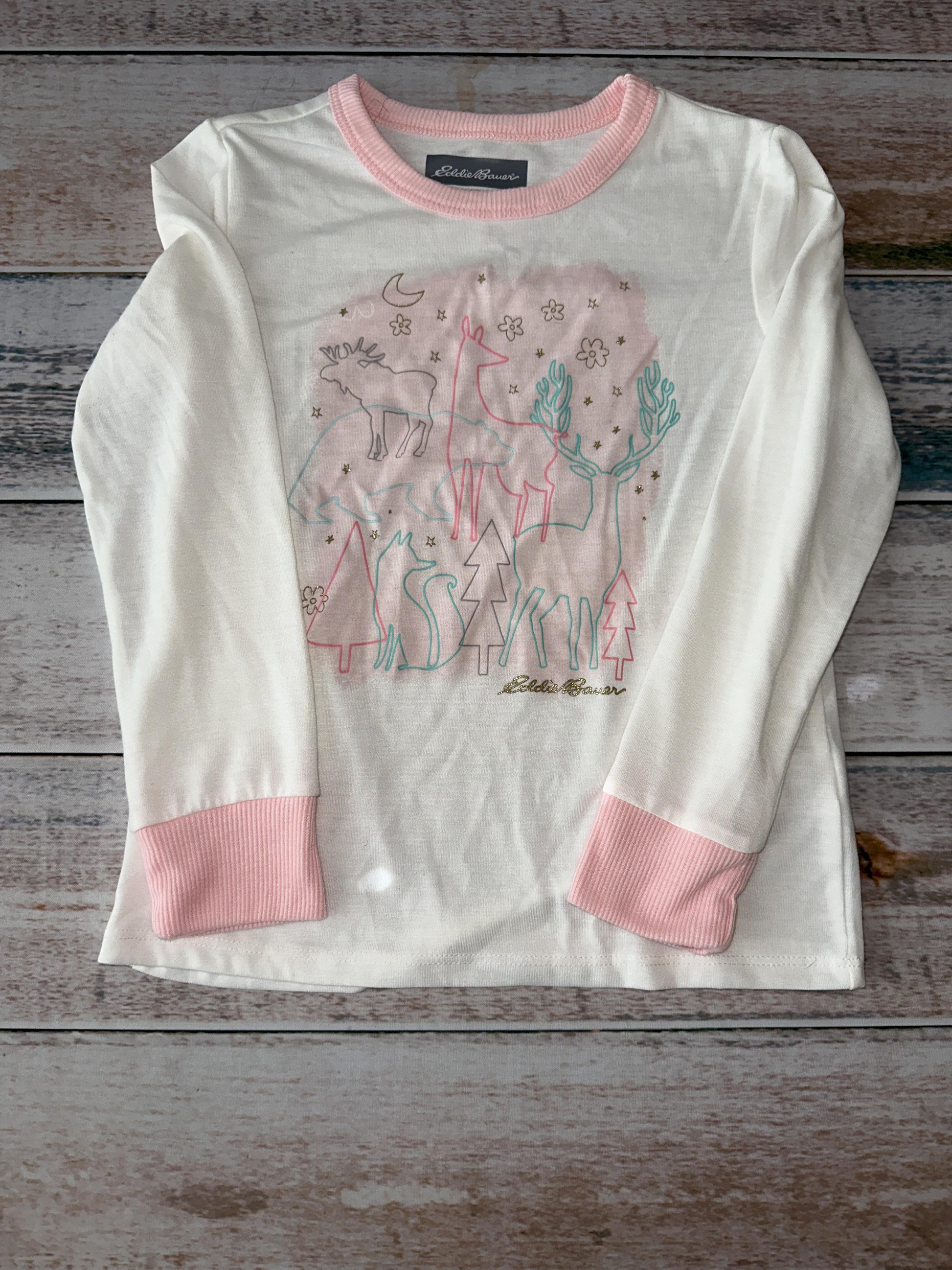 Eddie Bauer Girls White | pink | Holiday Long Sleeve T-Shirt Size: 5-6 Years White | pink | Holiday