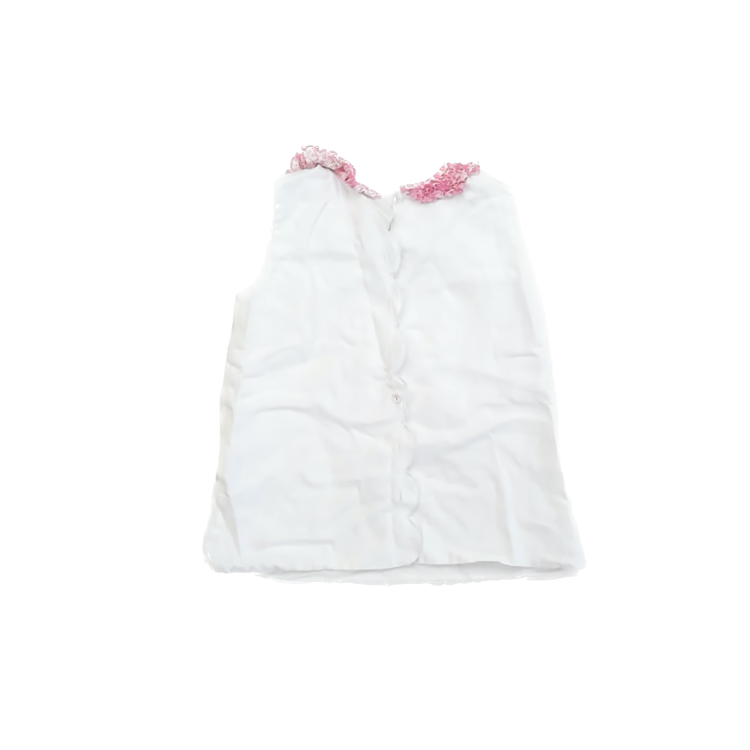 Alice Kathleen Girls White | Pink Linen Tank Top Size: 6 Years White | Pink Linen