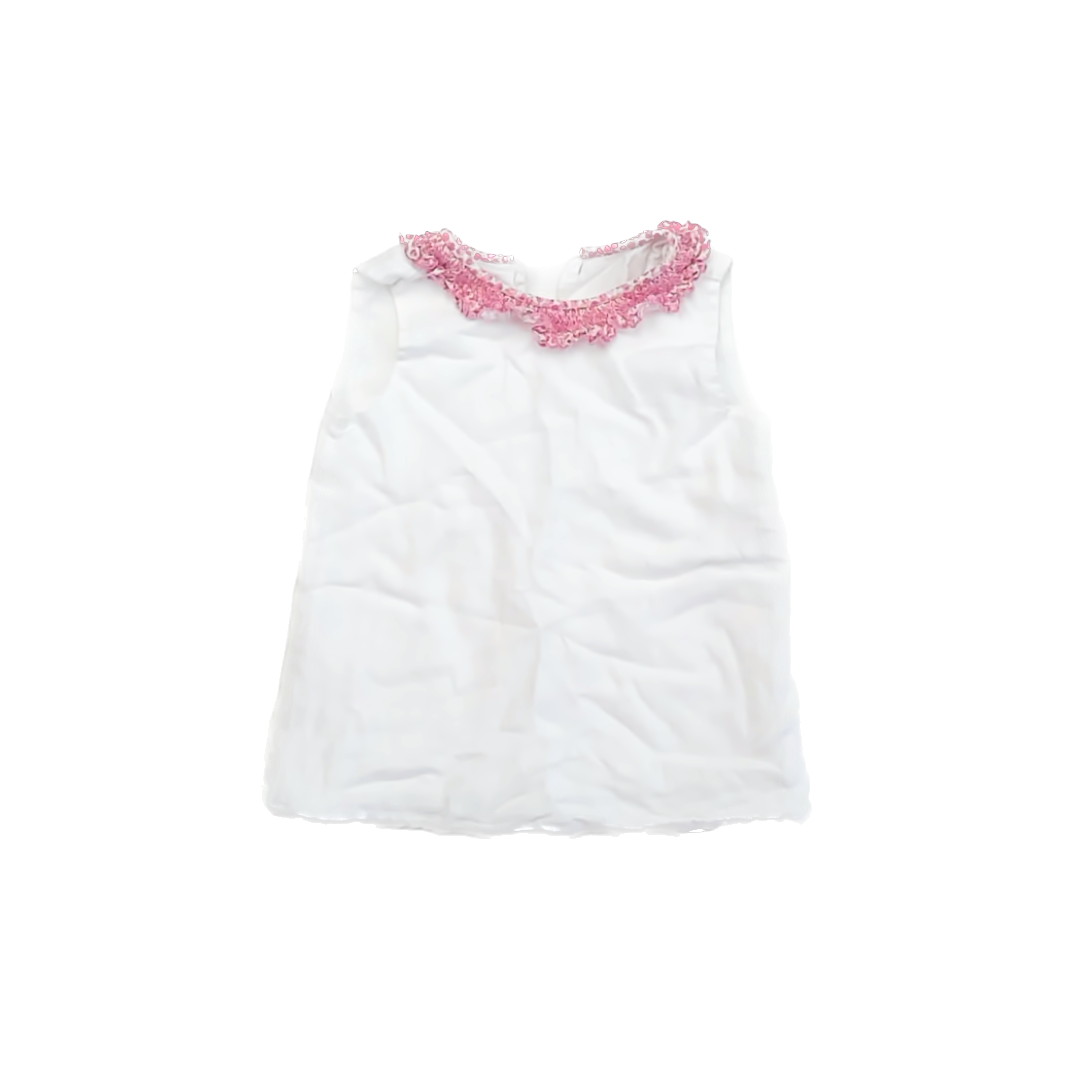 Alice Kathleen Girls White | Pink Linen Tank Top Size: 6 Years White | Pink Linen