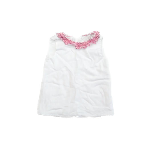 Alice Kathleen Girls White | Pink Linen Tank Top Size: 6 Years White | Pink Linen