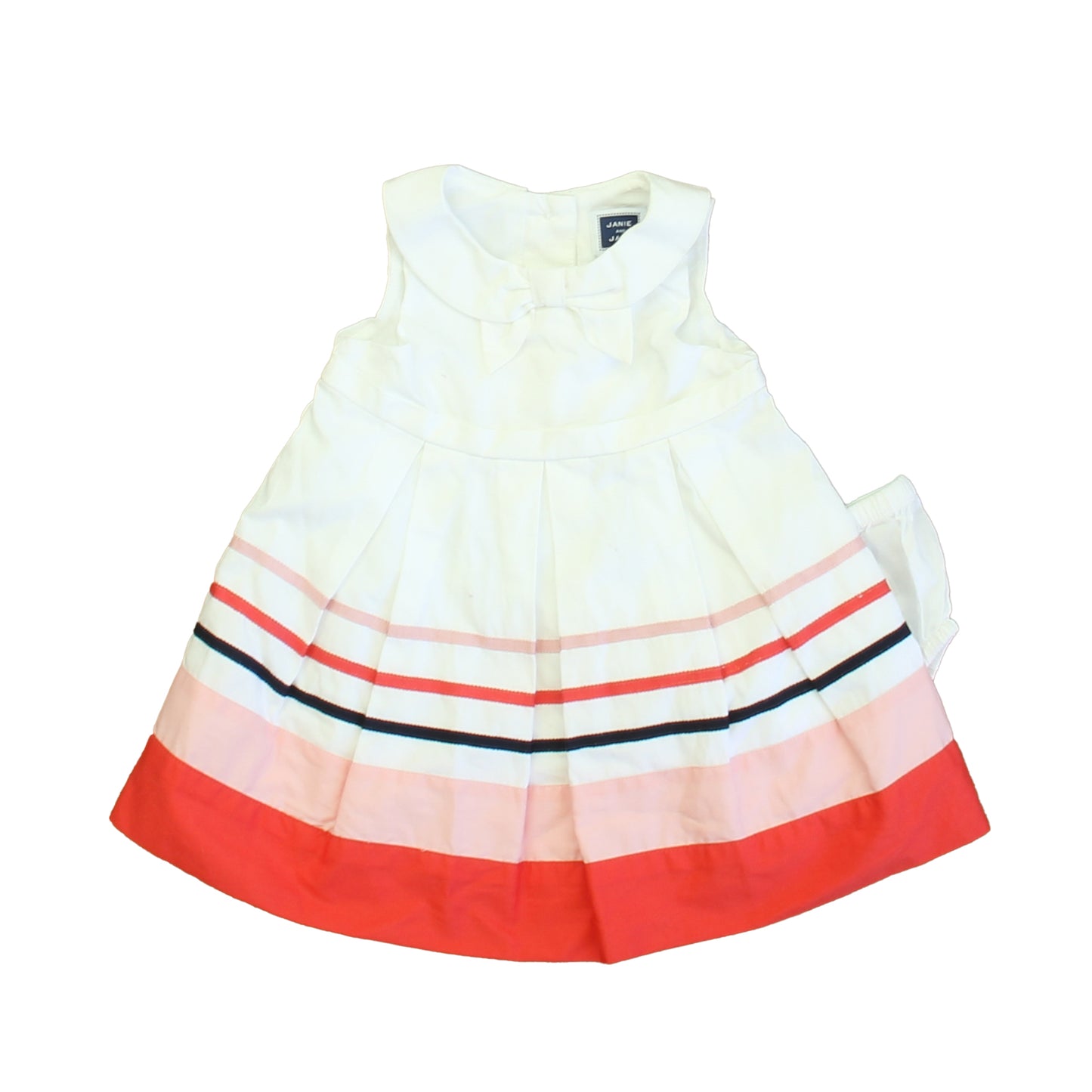 Janie and Jack Girls White | Pink | Navy Dress Size: 0-3 Months