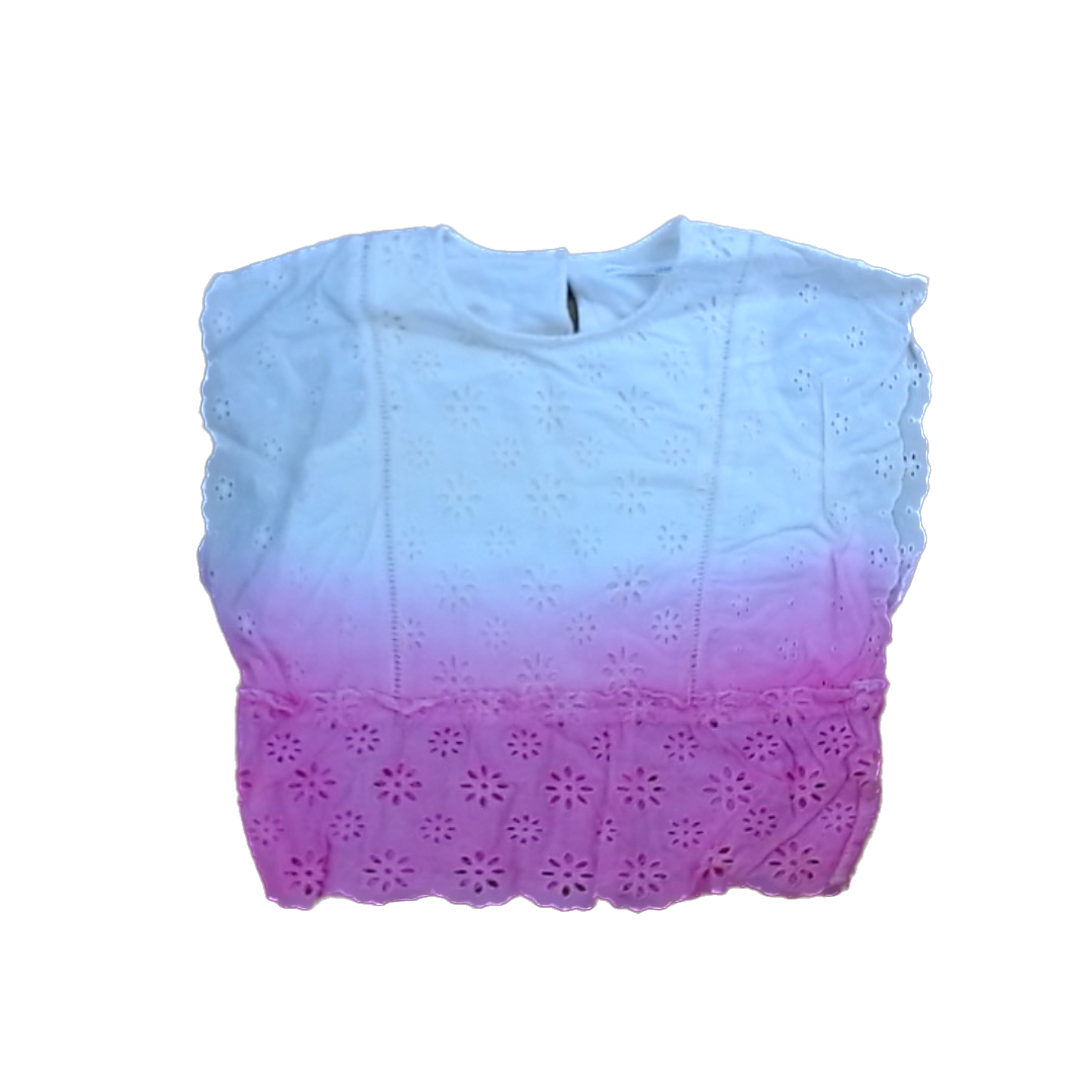 Rockets Of Awesome Girls White | Pink Ombre Floral Lace Short Sleeve Shirt Size: 4T White | Pink Ombre Floral Lace
