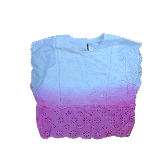 Rockets Of Awesome Girls White | Pink Ombre Floral Lace Short Sleeve Shirt Size: 4T White | Pink Ombre Floral Lace