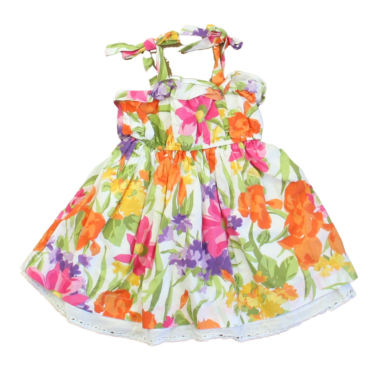 Janie and Jack Girls White | Pink | Orange | Purple Floral Dress Size: 6-12 Months White | Pink | Orange | Purple Floral