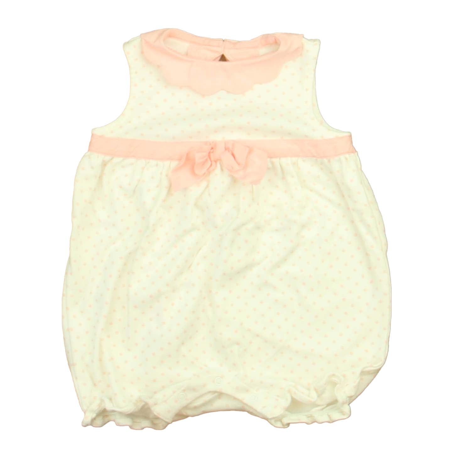 Janie and Jack Girls White | Pink Polka Dots Romper Size: 6-12 Months White | Pink Polka Dots