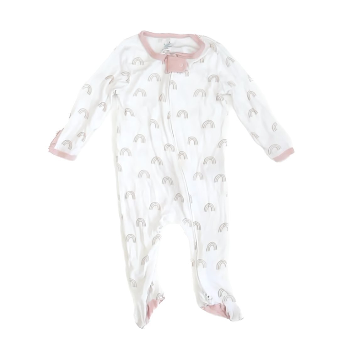 Cloud Island Girls White | Pink Rainbows 1-piece footed Pajamas Size: 3-6 Months White | Pink Rainbows