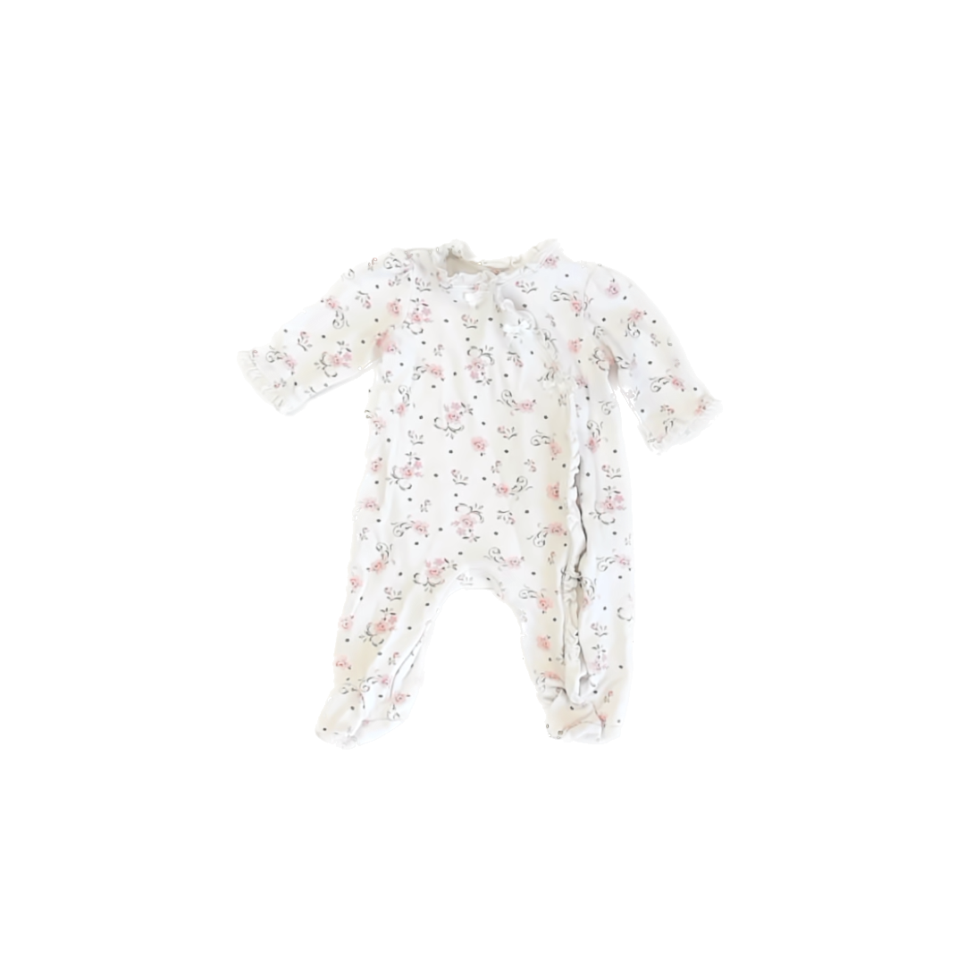 Little Me Girls white Pink roses 1-piece footed Pajamas Size: 3 Months white Pink roses