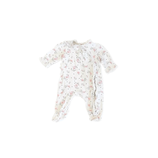 Little Me Girls white Pink roses 1-piece footed Pajamas Size: 3 Months white Pink roses