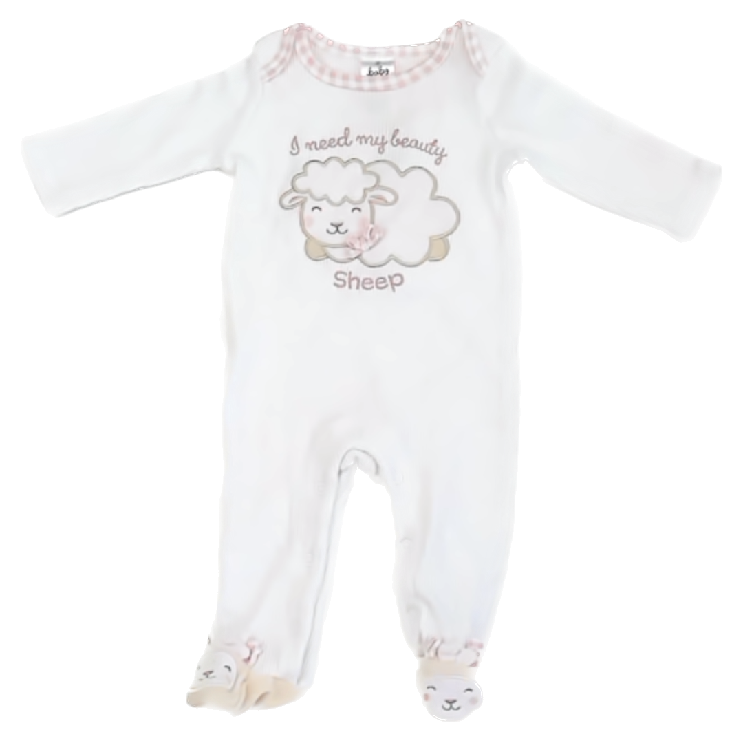 Baby Starters Girls White | Pink | Sheep 1-piece footed Pajamas Size: 6 Months White | Pink | Sheep