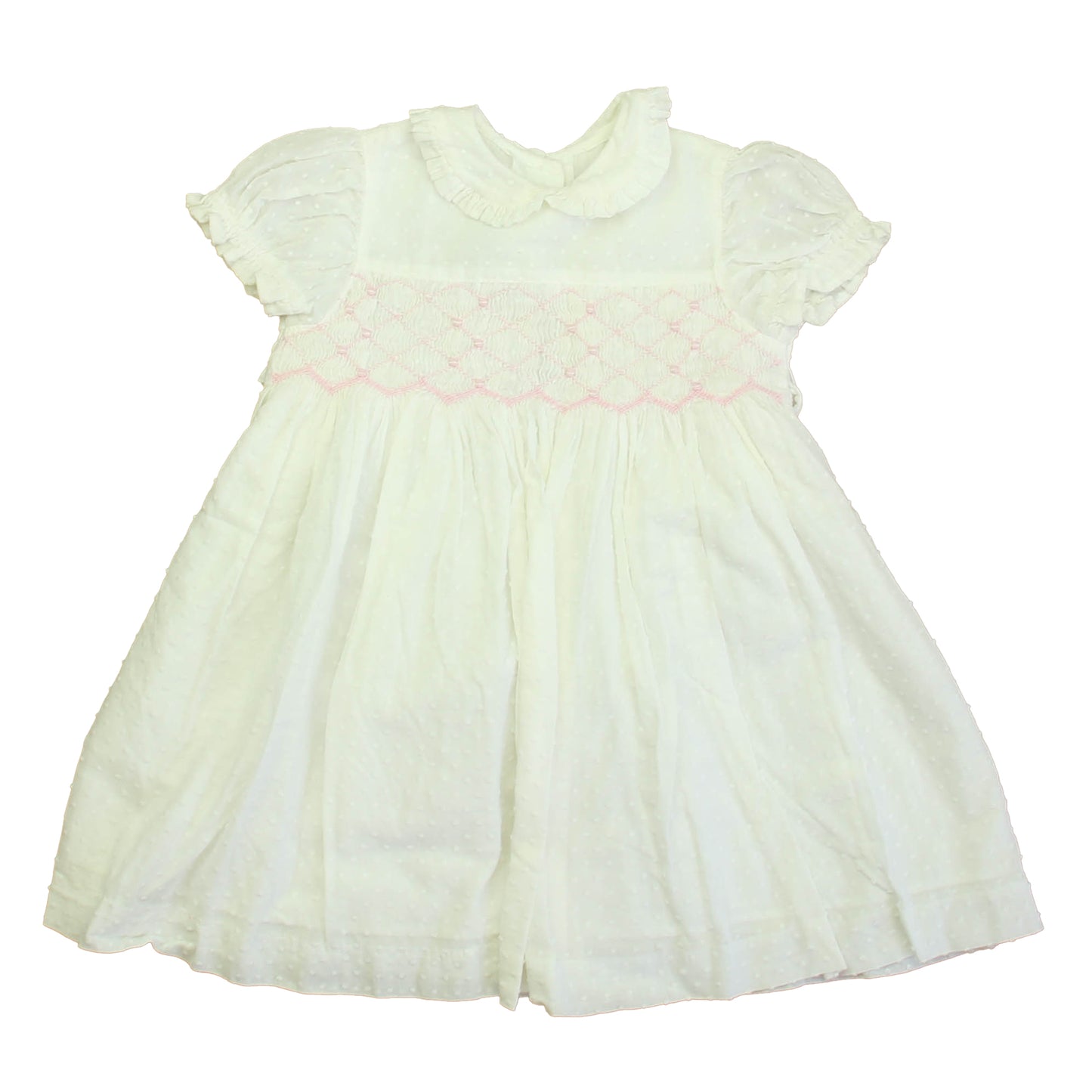 Mariella Ferrari Girls White | Pink Smocked Dress Size: 12 Months White | Pink Smocked