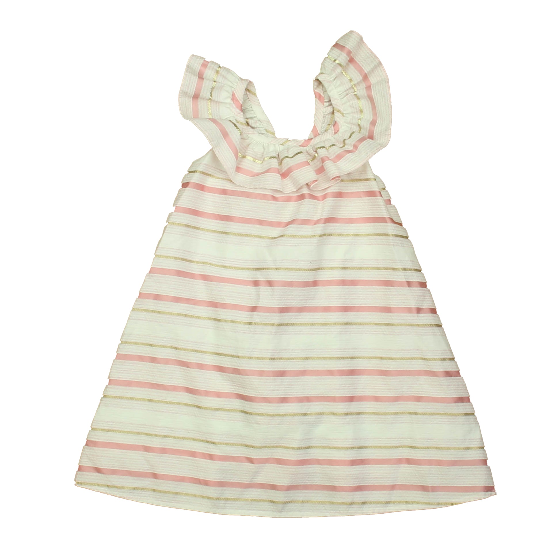 Pippa & Julie Girls White | Pink Stripe Dress Size: 2T White | Pink Stripe
