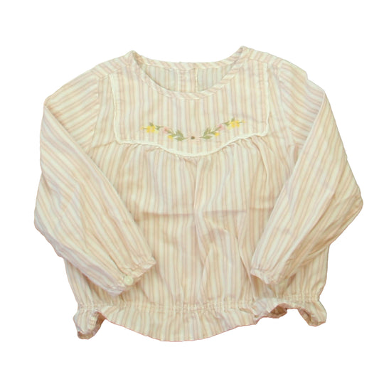 Janie and Jack Girls White | Pink Stripe Blouse Size: 12-18 Months White | Pink Stripe