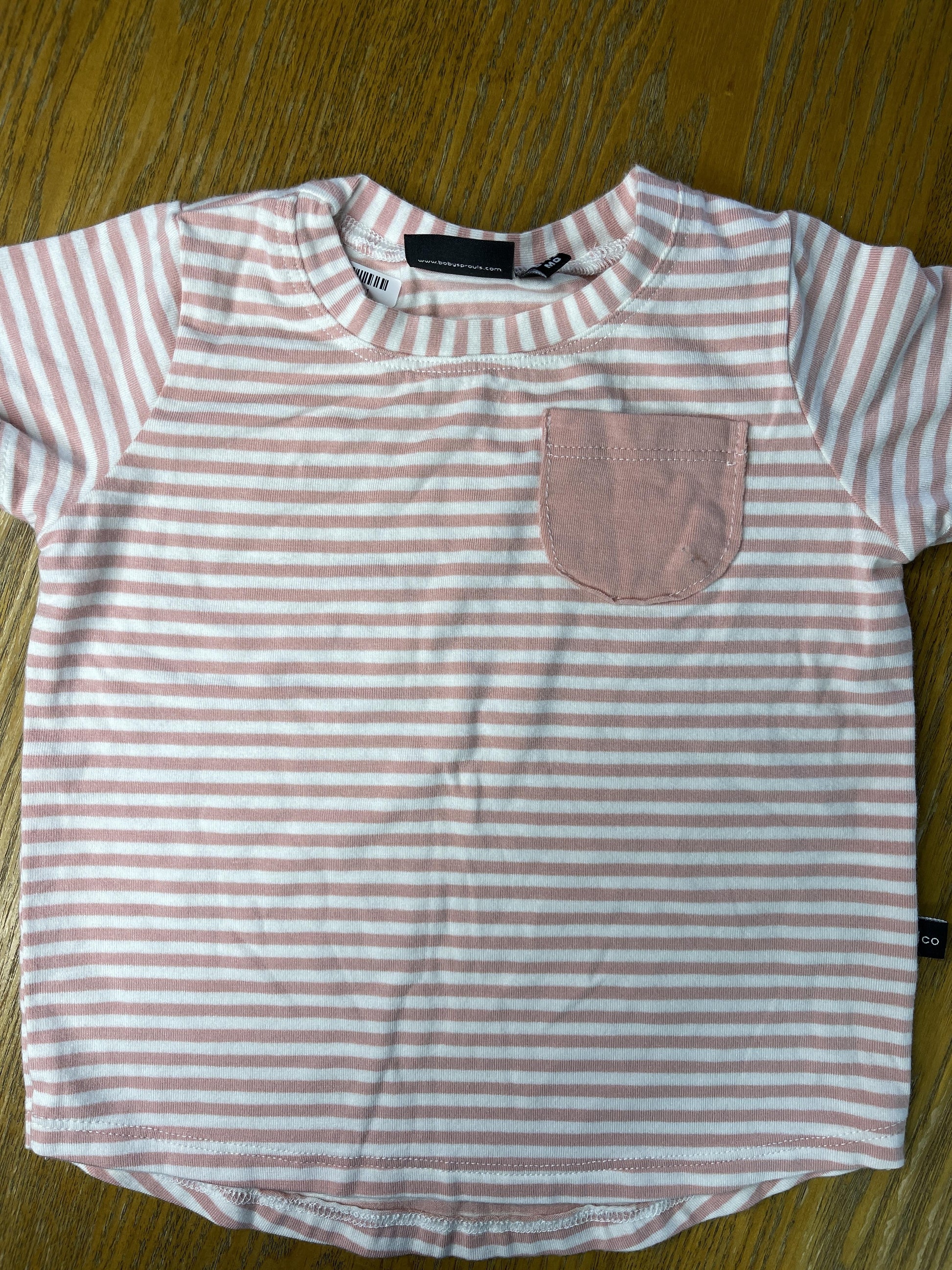 BabySprouts co Girls White | pink | Stripe T-Shirt Size: 6-12 months White | pink | Stripe
