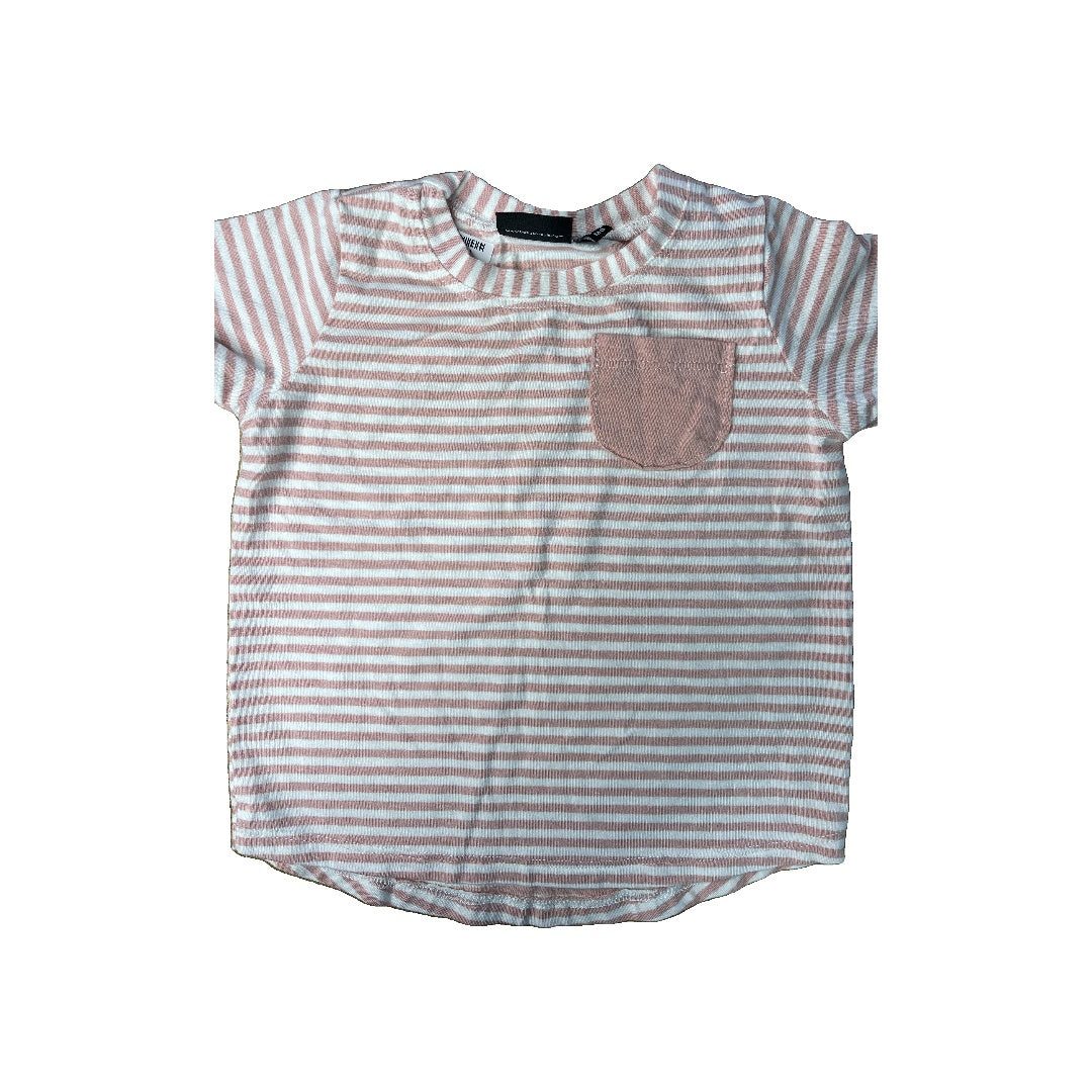 BabySprouts co Girls White | pink | Stripe T-Shirt Size: 6-12 months White | pink | Stripe