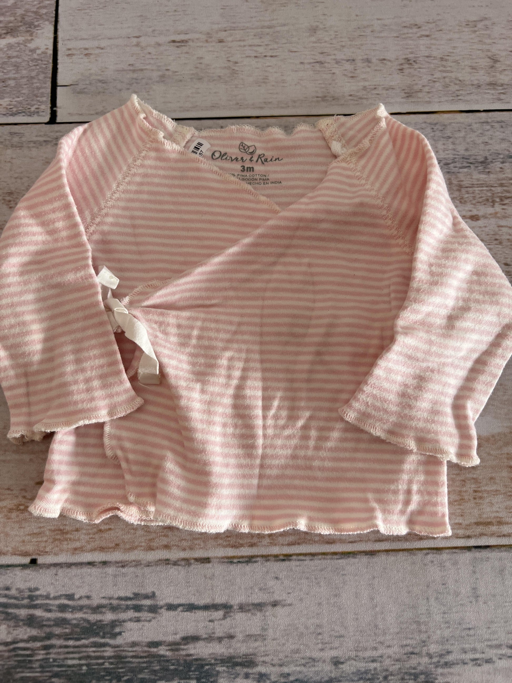 Oliver & Rain Girls White | pink | Striped Shirt Size: 3 months White | pink | Striped