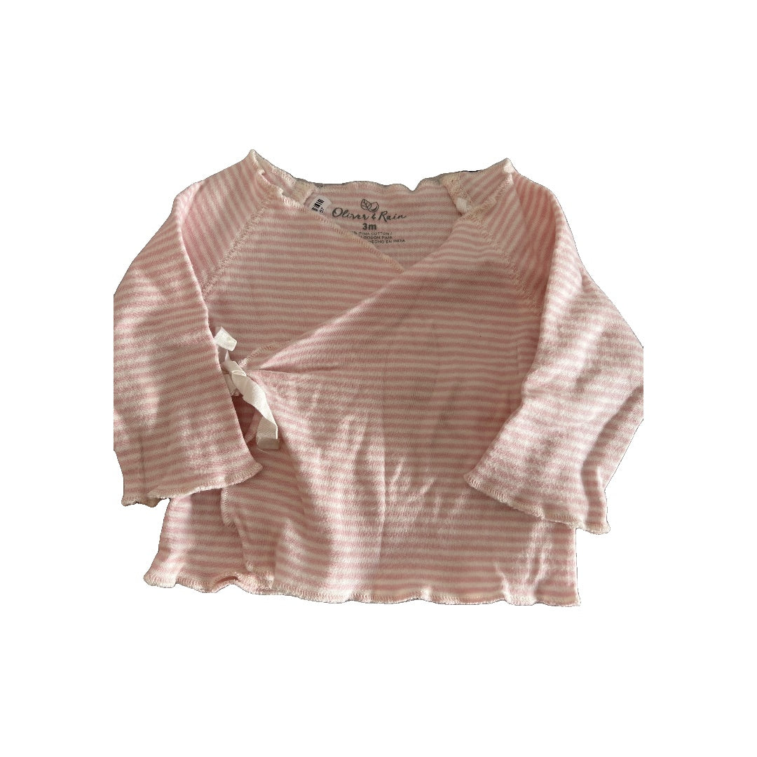 Oliver & Rain Girls White | pink | Striped Shirt Size: 3 months White | pink | Striped