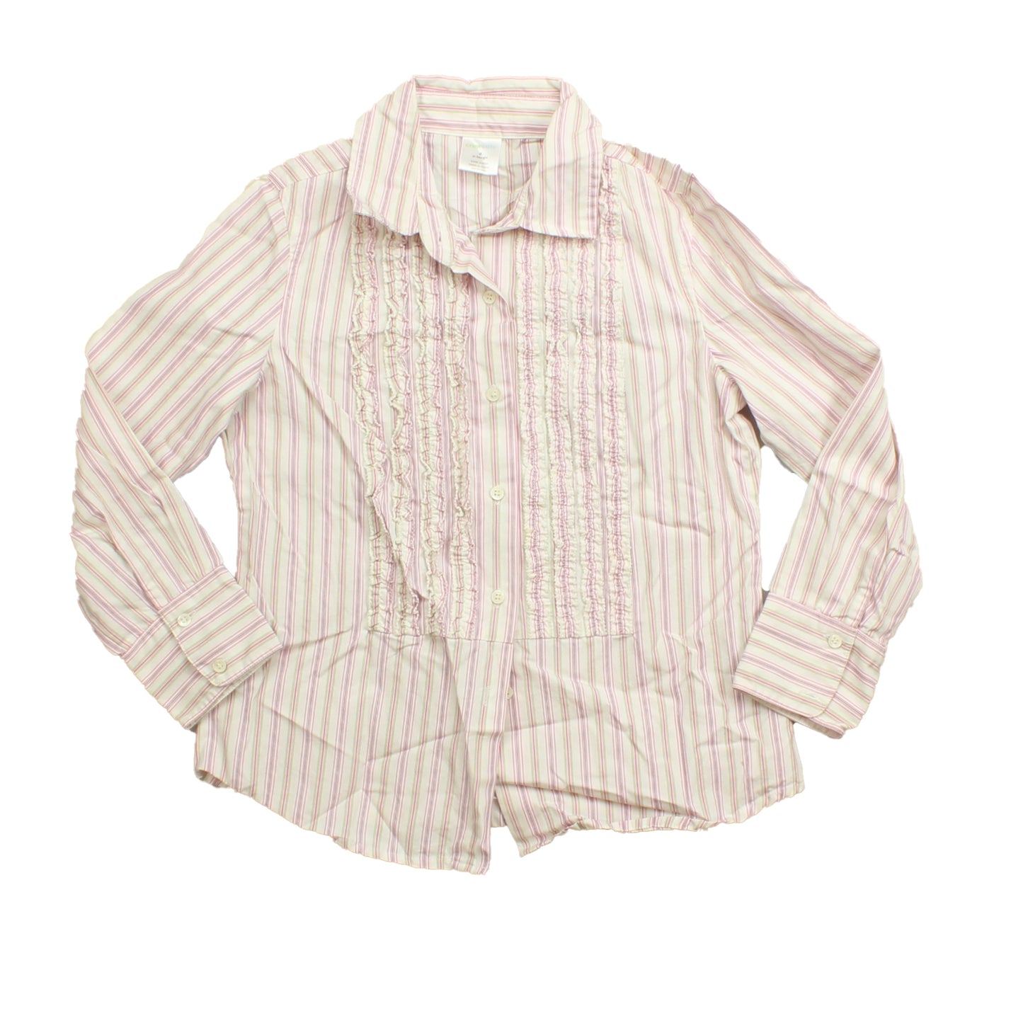 Crewcuts Girls White | Pink | Stripes Button Down Long Sleeve Size: 8 Years