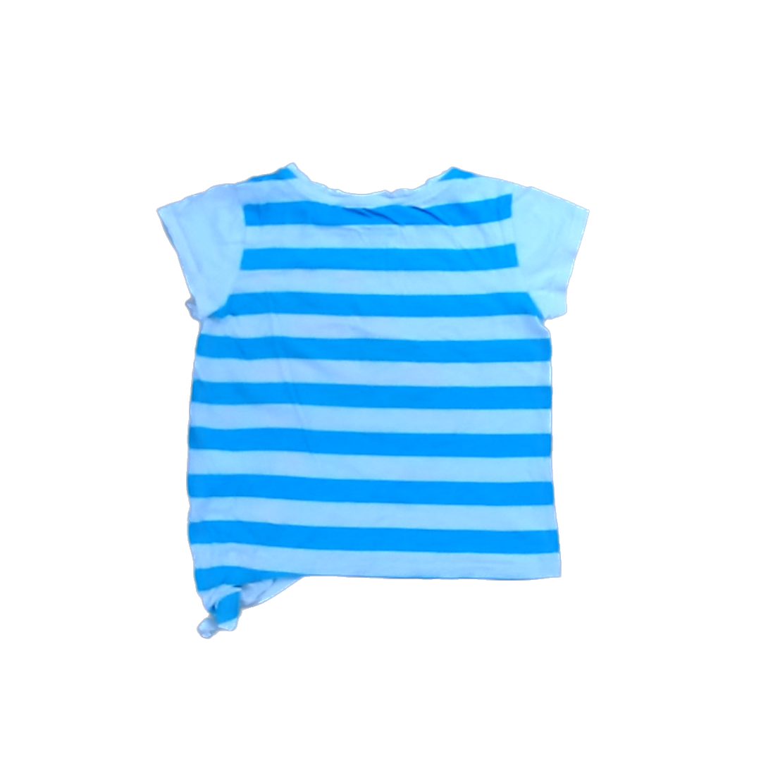 Rockets Of Awesome Girls White | Pink Tiger | Blue and White Stripe Back Short Sleeve Shirt Size: 3T White | Pink Tiger | Blue and White Stripe Back